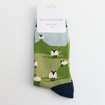 Miss Sparrow Mens Socks Bamboo Highland Sheep sky