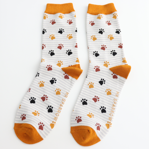 Miss Sparrow Mens Socks Bamboo Paws & Stripes silver