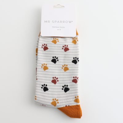 Miss Sparrow Männer-Socken Bamboo Paws & Stripes silver