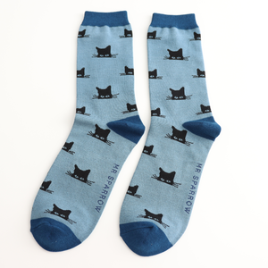 Miss Sparrow Männer-Socken Bamboo Peeking Cats denim