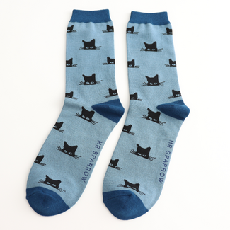 Miss Sparrow Mens Socks Bamboo Peeking Cats denim