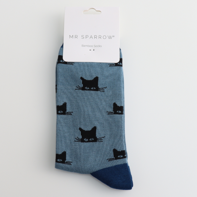 Mens Socks Bamboo Peeking Cats denim