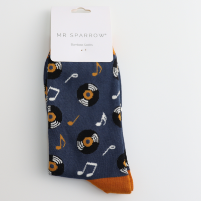 Miss Sparrow Männer-Socken Bamboo Vinyl Music navy