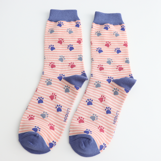 Miss Sparrow Socken Bamboo Paws & Stripes dusky pink