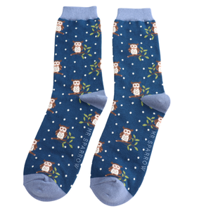 Miss Sparrow Männer-Socken Bamboo Winter Owls navy