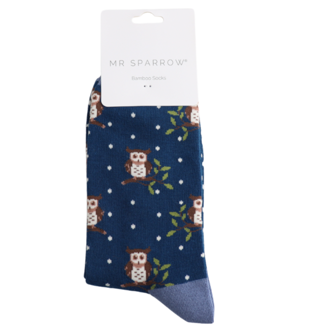 Mens Socks Bamboo Winter Owls navy