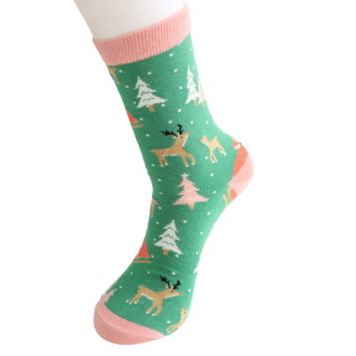 Miss Sparrow Socks Bamboo Festive Foxes green