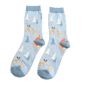 Miss Sparrow Socks Bamboo Festive Foxes light blue