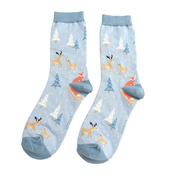 Miss Sparrow Socks Bamboo Festive Foxes light blue