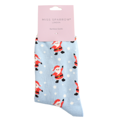 Miss Sparrow Socken Bamboo Jolly Santa powder blue