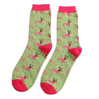 Miss Sparrow Socken Bamboo Xmas Sausage Dogs green