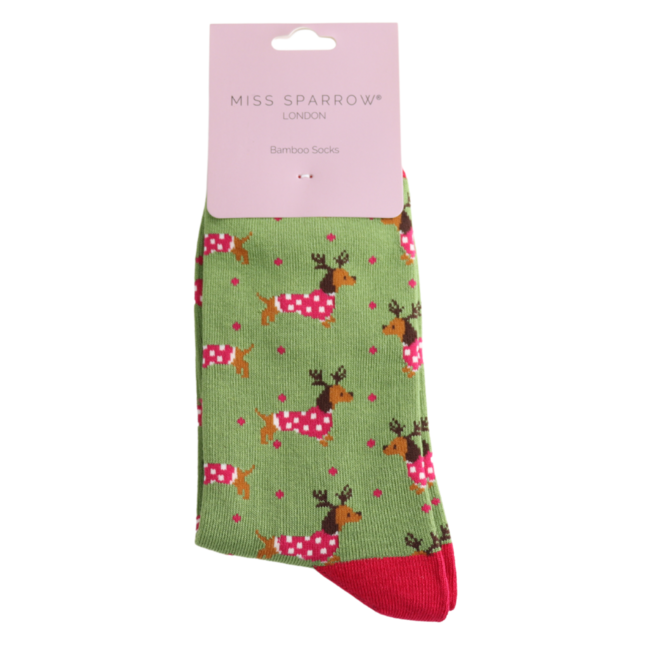 Socks Bamboo Xmas Sausage Dogs green