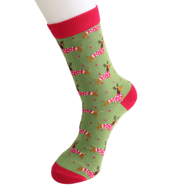 Socken Bamboo Xmas Sausage Dogs green