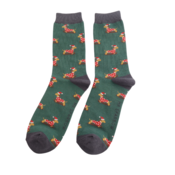 Miss Sparrow Mens Socks Bamboo Skiing Sausage Dogs green