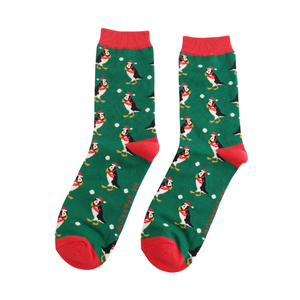 Miss Sparrow Männer-Socken Bamboo Xmas Puffins dark green