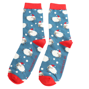 Miss Sparrow Mens Socks Bamboo Santa Sheep blue