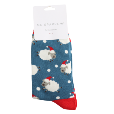 Miss Sparrow Männer-Socken Bamboo Santa Sheep blue