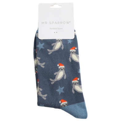 Miss Sparrow Männer-Socken Bamboo Santa Seals navy