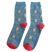 Miss Sparrow Mens Socks Bamboo Reindeer & Holly teal