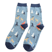 Miss Sparrow Männer-Socken Bamboo Festive Foxes denim