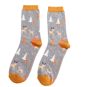 Miss Sparrow Mens Socks Bamboo Festive Foxes grey