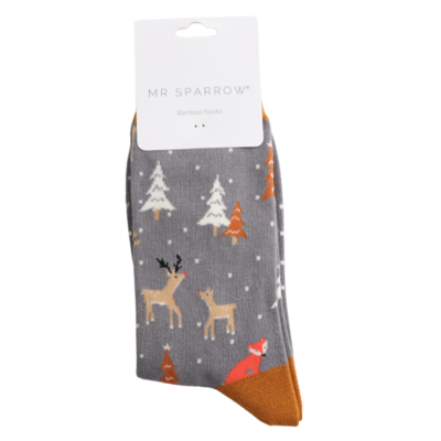 Miss Sparrow Männer-Socken Bamboo Festive Foxes grey