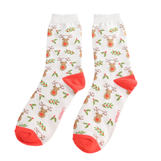 Miss Sparrow Socks Bamboo Reindeer & Holly silver