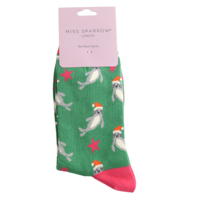 Miss Sparrow Socken Bamboo Santa Seals green