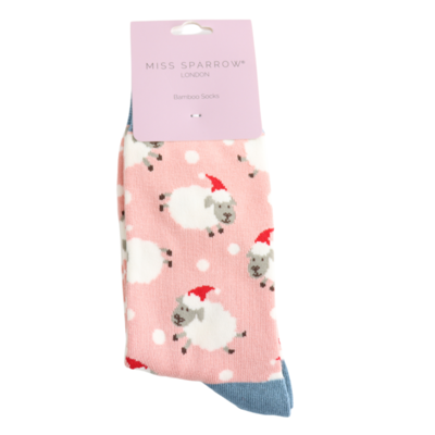 Miss Sparrow Socks Bamboo Santa Sheep dusky pink