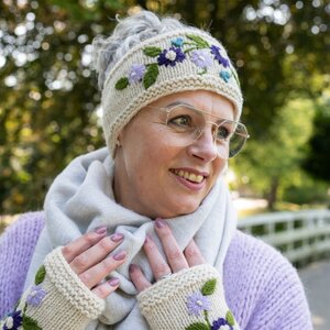 Sjaal met Verhaal Headband Flowers beige
