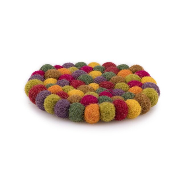Felt coaster 10 cm rond Bolletjes Indian Summer (Set of 4)