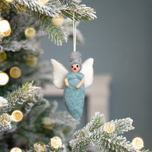 Sjaal met Verhaal Filz Weihnachtshänger Engeltje ijsblauw