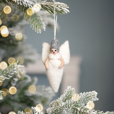 Sjaal met Verhaal Felt Christmas Hanger Engeltje wit/zilver