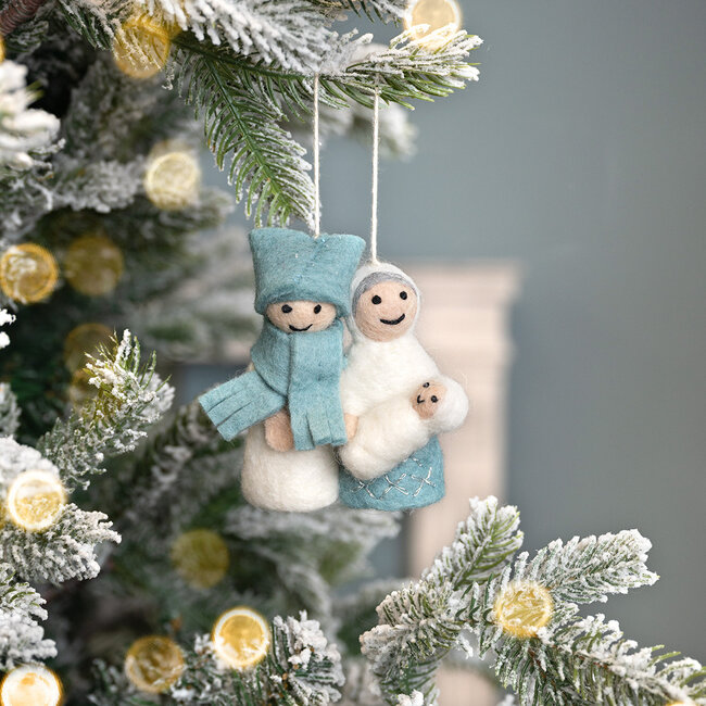 Felt Christmas Hanger Jozef & Maria ijsblauw/wit