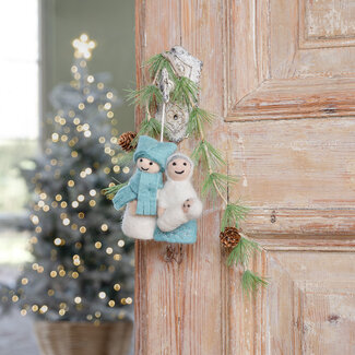 Sjaal met Verhaal Felt Christmas Hanger Jozef & Maria ijsblauw/wit