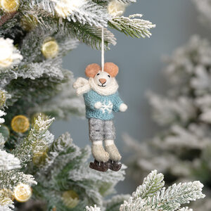 Sjaal met Verhaal Felt Christmas Hanger Muis Schaatser