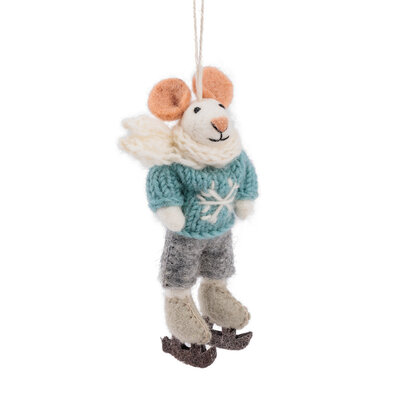 Sjaal met Verhaal Filz Weihnachtshänger Muis Schaatser
