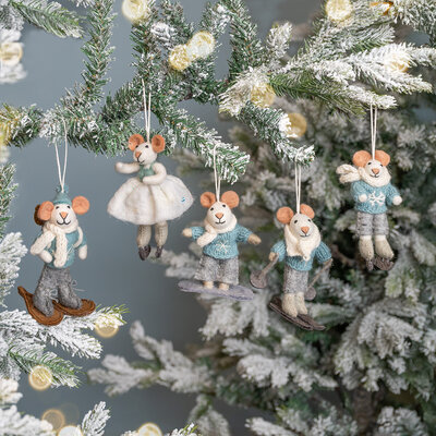 Sjaal met Verhaal Felt Christmas Hanger Muis Skiër