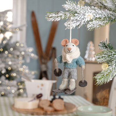 Sjaal met Verhaal Filz Weihnachtshänger Muis Skiër