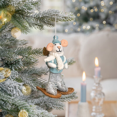 Sjaal met Verhaal Filz Weihnachtshänger Muis Sneeuwwandelaar