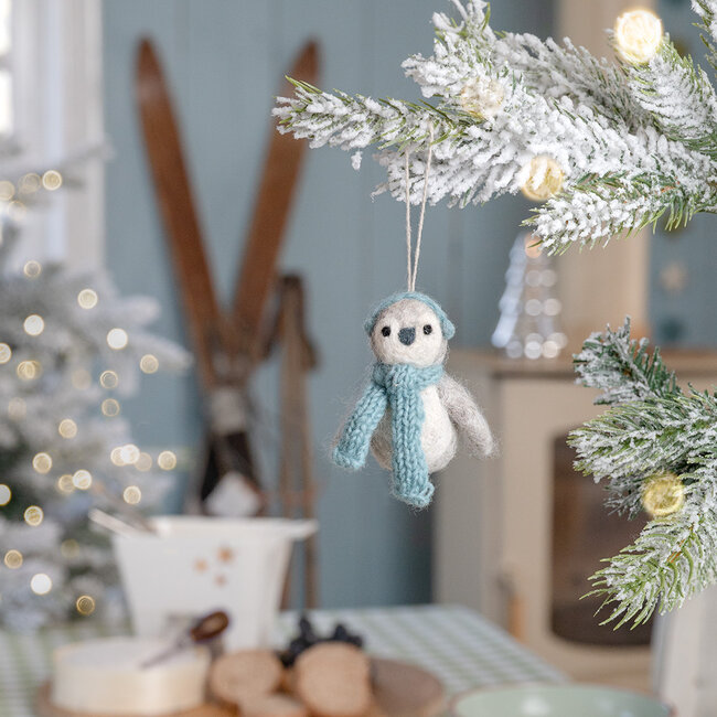 Filz Weihnachtshänger Pinguin ijsblauw