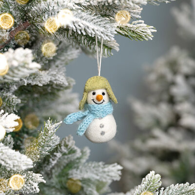 Sjaal met Verhaal Felt Christmas Hanger Sneeuwpop ijsblauw