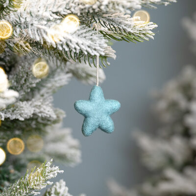 Sjaal met Verhaal Felt Christmas Hanger Ster ijsblauw