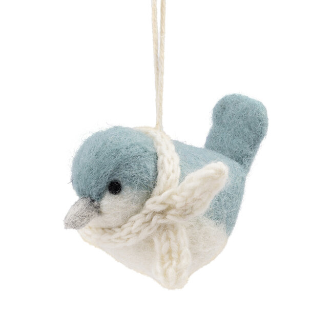 Filz Weihnachtshänger Vogeltje ijsblauw