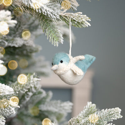Sjaal met Verhaal Felt Christmas Hanger Vogeltje ijsblauw