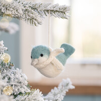 Sjaal met Verhaal Filz Weihnachtshänger Vogeltje ijsblauw