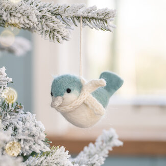 Sjaal met Verhaal Filz Weihnachtshänger Vogeltje ijsblauw