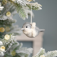 Sjaal met Verhaal Filz Weihnachtshänger Vogeltje lichtgrijs