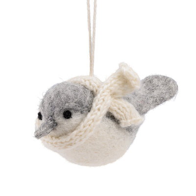 Sjaal met Verhaal Felt Christmas Hanger Vogeltje lichtgrijs