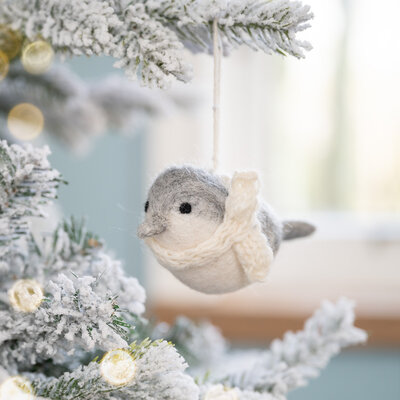 Sjaal met Verhaal Felt Christmas Hanger Vogeltje lichtgrijs